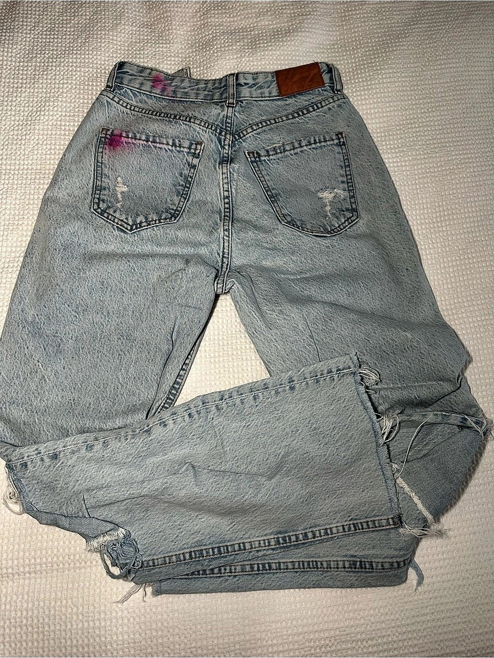 Distressed Blue Straight Leg Jeans